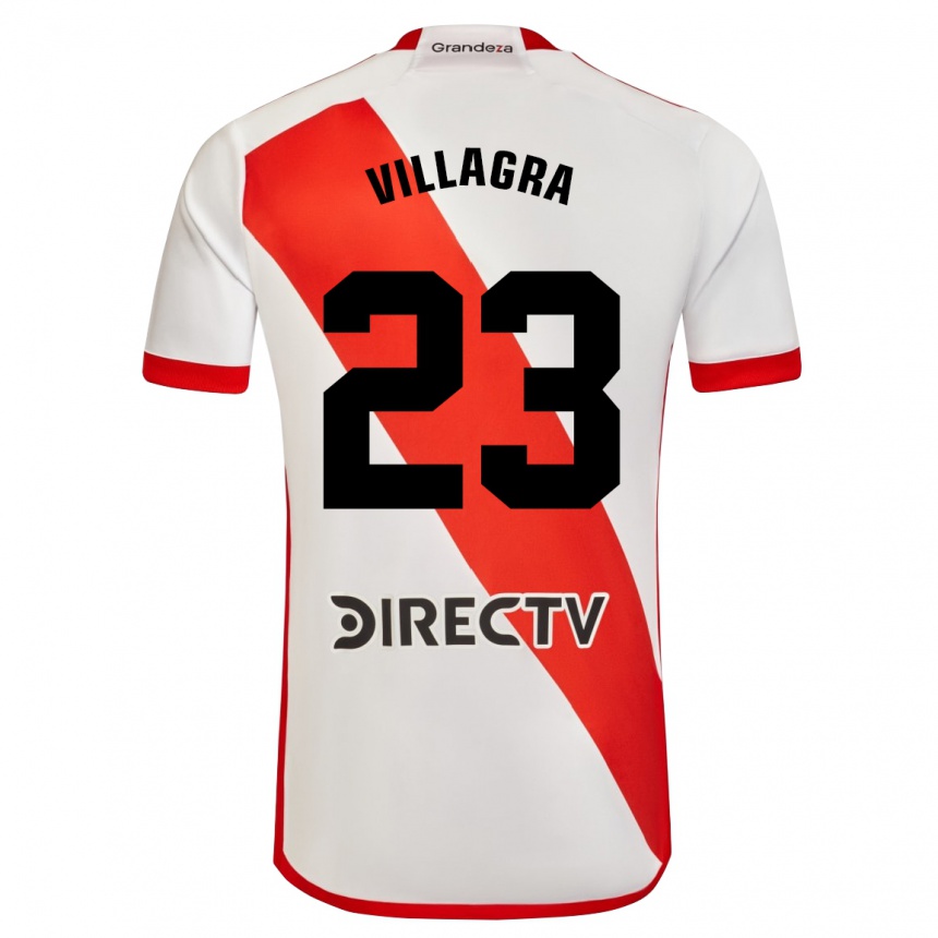 Niño Fútbol Camiseta Rodrigo Villagra #23 Blanco Rojo 1ª Equipación 2024/25