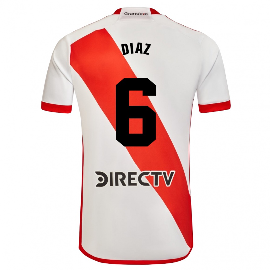 Niño Fútbol Camiseta Milagros Díaz #6 Blanco Rojo 1ª Equipación 2024/25