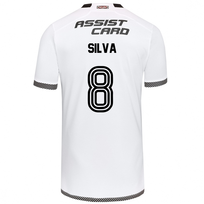 Niño Fútbol Camiseta Bastián Silva #8 Blanco Negro 1ª Equipación 2024/25