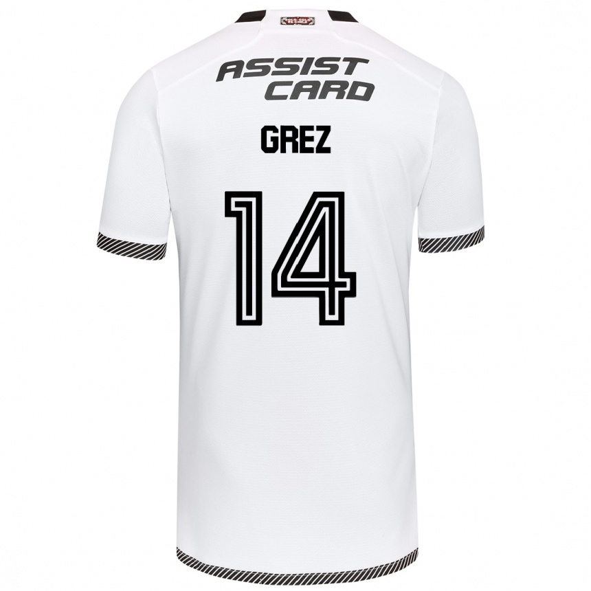 Niño Fútbol Camiseta Javiera Grez #14 Blanco Negro 1ª Equipación 2024/25