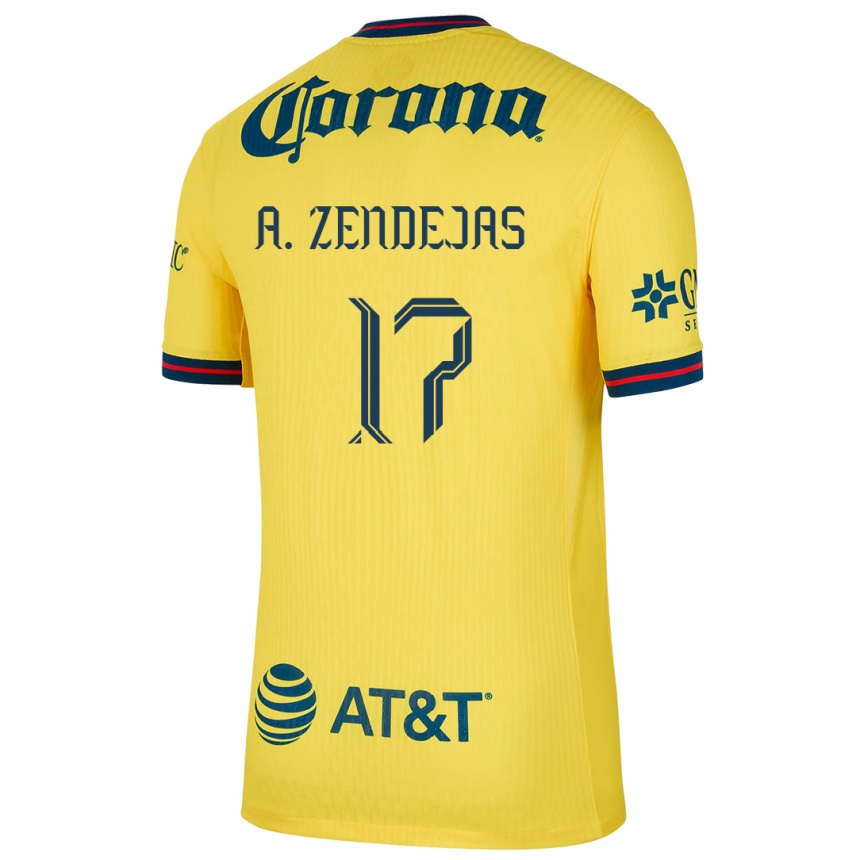 Niño Fútbol Camiseta Álex Zendejas #17 Amarillo Azul 1ª Equipación 2024/25