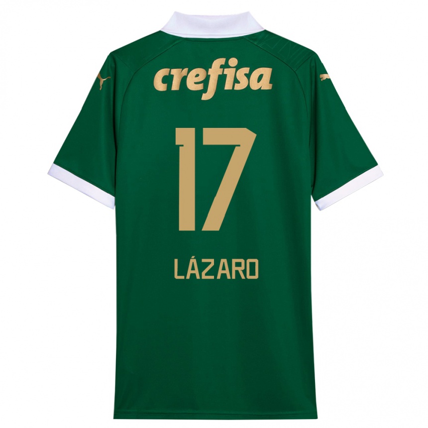 Niño Fútbol Camiseta Lázaro #17 Verde Blanco 1ª Equipación 2024/25