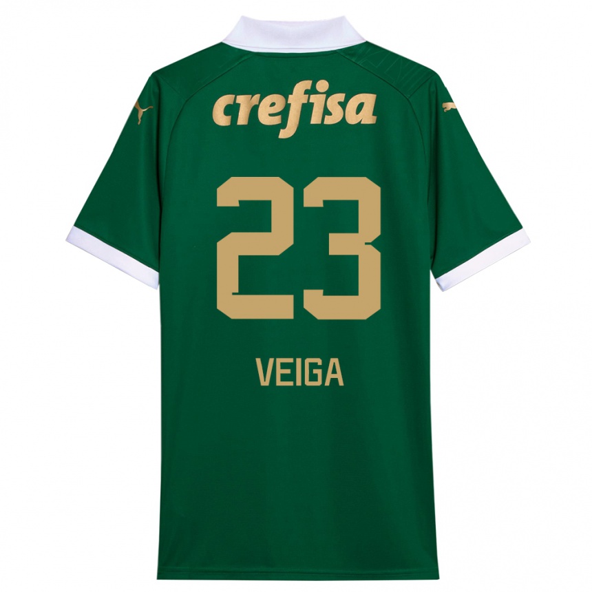 Niño Fútbol Camiseta Raphael Veiga #23 Verde Blanco 1ª Equipación 2024/25