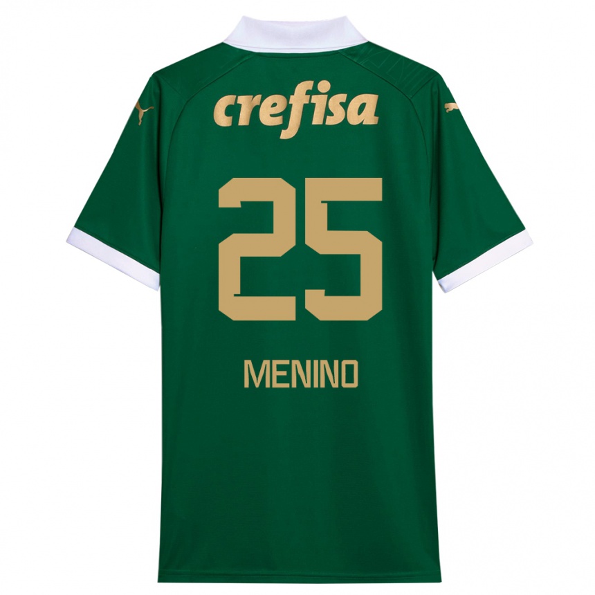 Niño Fútbol Camiseta Gabriel Menino #25 Verde Blanco 1ª Equipación 2024/25