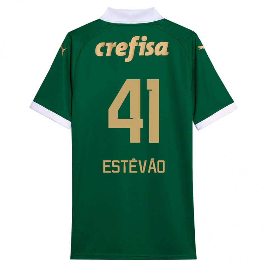 Niño Fútbol Camiseta Estêvão #41 Verde Blanco 1ª Equipación 2024/25