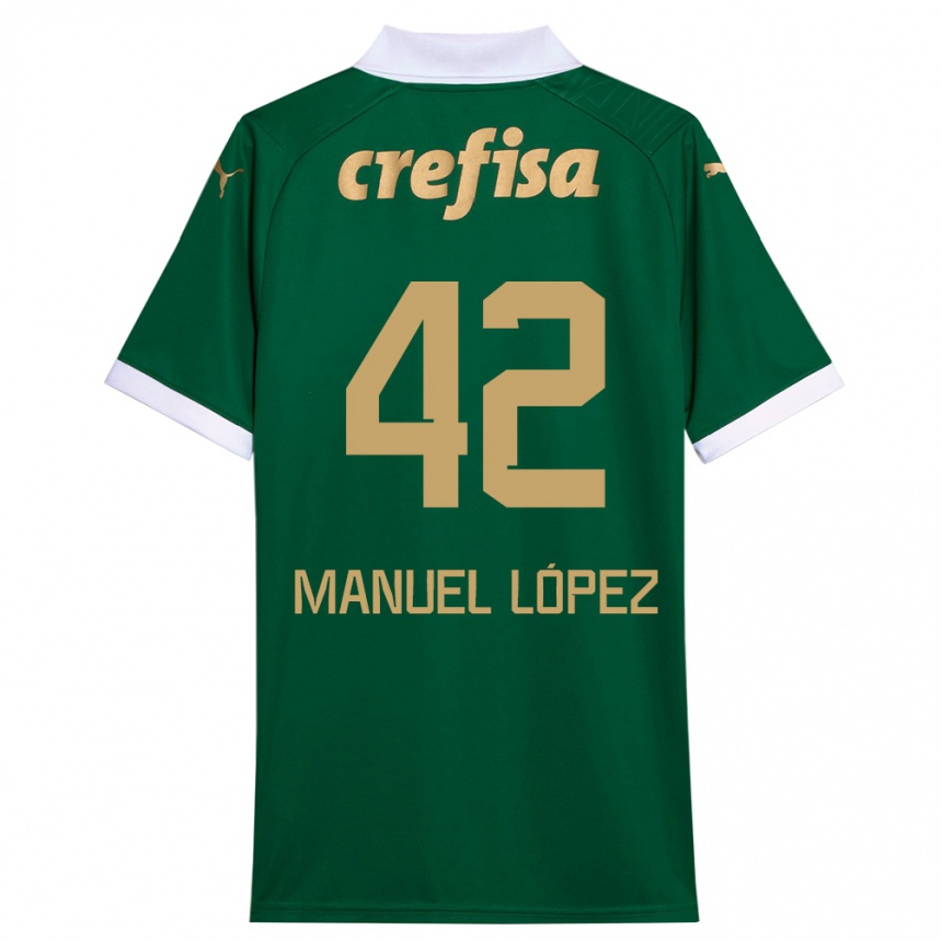 Niño Fútbol Camiseta José Manuel López #42 Verde Blanco 1ª Equipación 2024/25