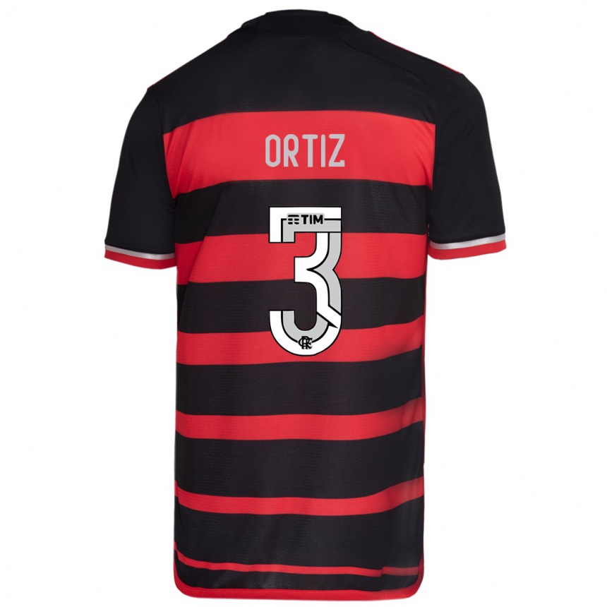 Niño Fútbol Camiseta Léo Ortiz #3 Negro Rojo 1ª Equipación 2024/25