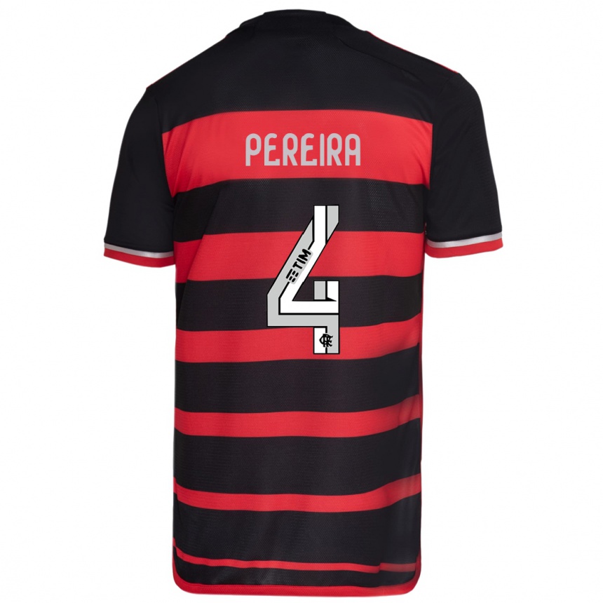 Niño Fútbol Camiseta Léo Pereira #4 Negro Rojo 1ª Equipación 2024/25