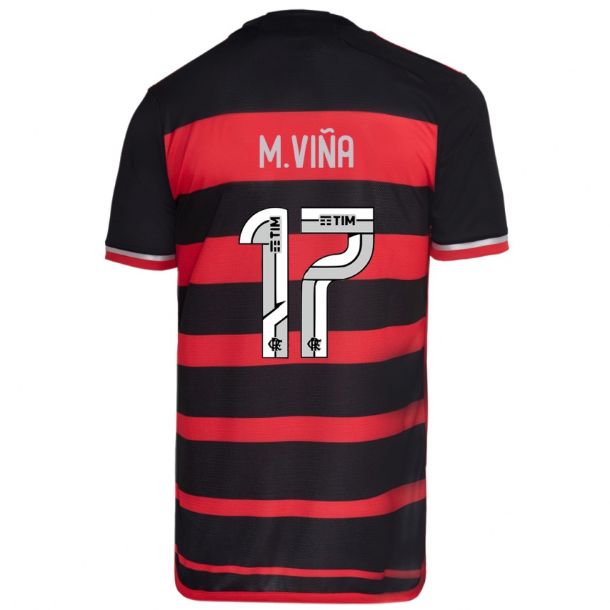 Niño Fútbol Camiseta Matias Vina #17 Negro Rojo 1ª Equipación 2024/25