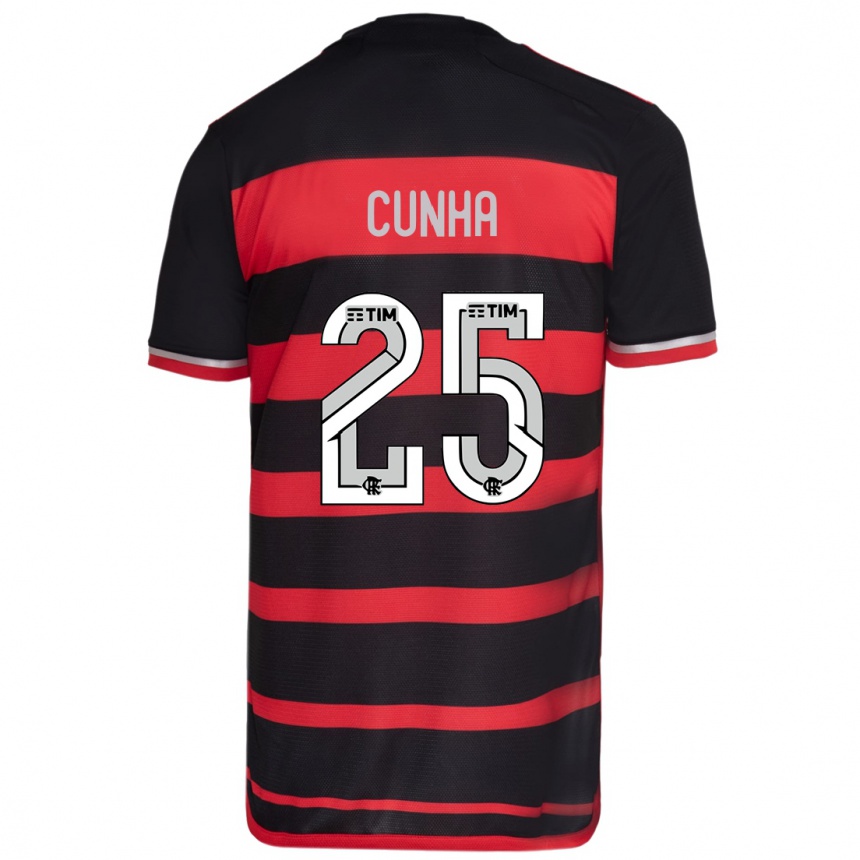 Niño Fútbol Camiseta Matheus Cunha #25 Negro Rojo 1ª Equipación 2024/25