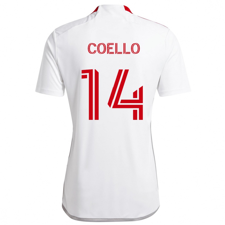 Niño Fútbol Camiseta Alonso Coello #14 Blanco Rojo 2ª Equipación 2024/25