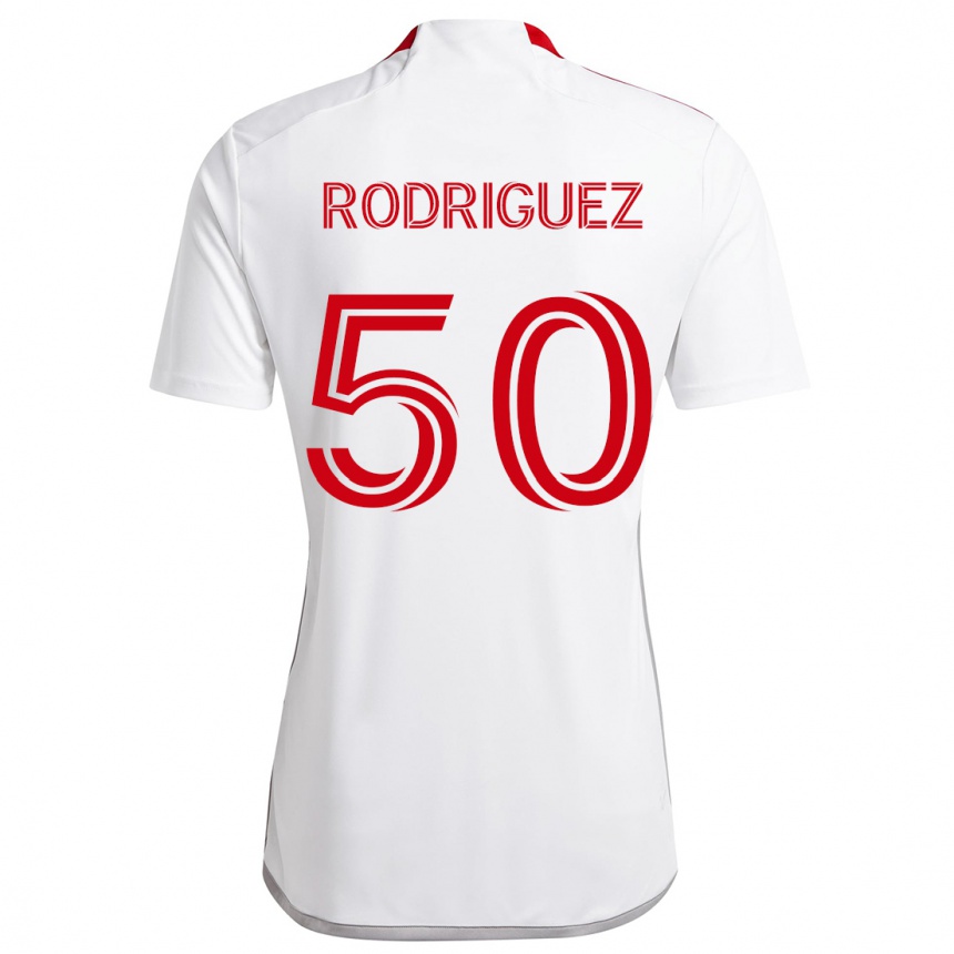 Niño Fútbol Camiseta Abraham Rodriguez #50 Blanco Rojo 2ª Equipación 2024/25