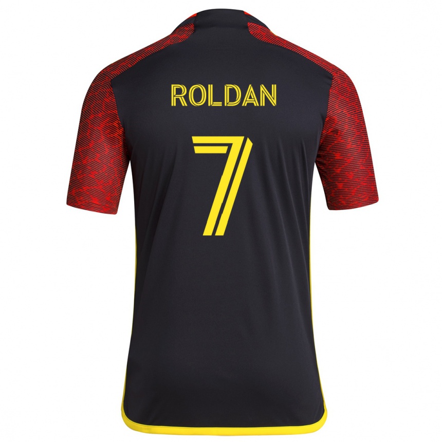 Niño Fútbol Camiseta Cristian Roldán #7 Negro Rojo 2ª Equipación 2024/25