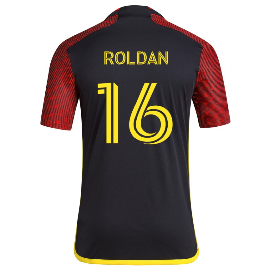 Niño Fútbol Camiseta Álex Roldán #16 Negro Rojo 2ª Equipación 2024/25