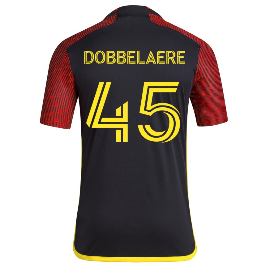 Niño Fútbol Camiseta Ethan Dobbelaere #45 Negro Rojo 2ª Equipación 2024/25