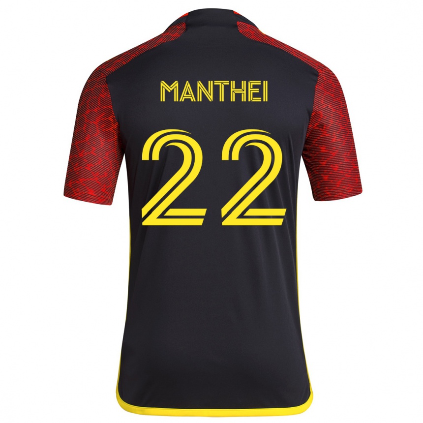 Niño Fútbol Camiseta Leahi Manthei #22 Negro Rojo 2ª Equipación 2024/25