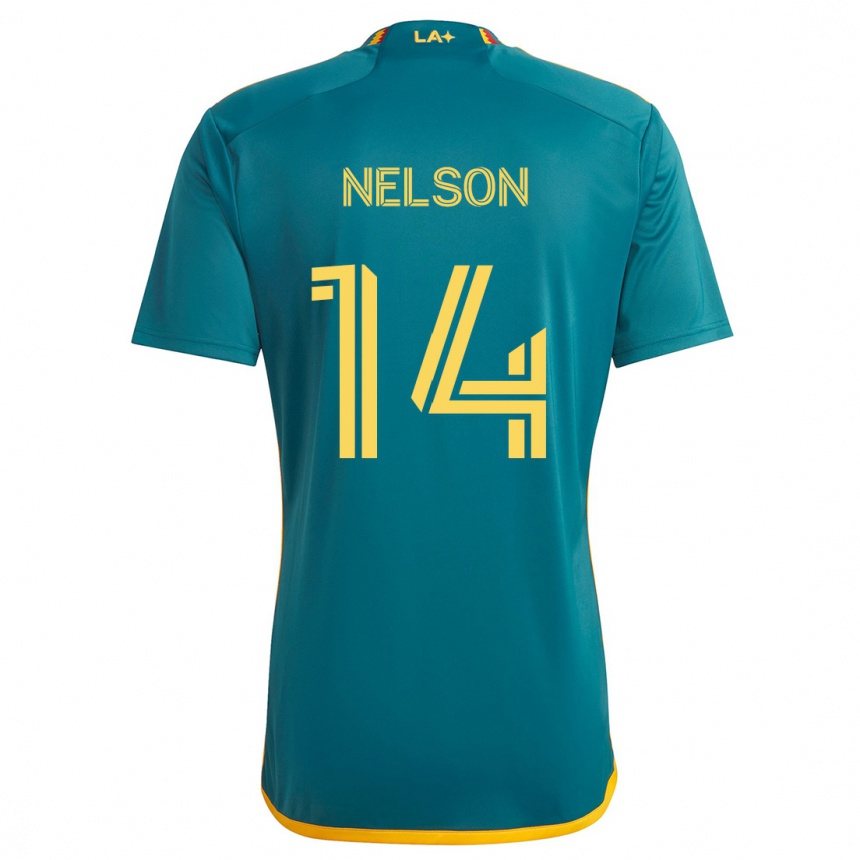 Niño Fútbol Camiseta John Nelson #14 Verde Amarillo 2ª Equipación 2024/25