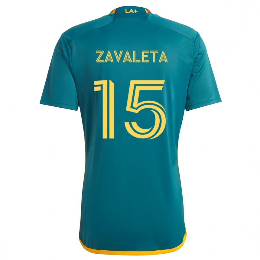 Niño Fútbol Camiseta Eriq Zavaleta #15 Verde Amarillo 2ª Equipación 2024/25