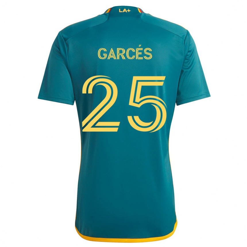 Niño Fútbol Camiseta Carlos Garcés #25 Verde Amarillo 2ª Equipación 2024/25