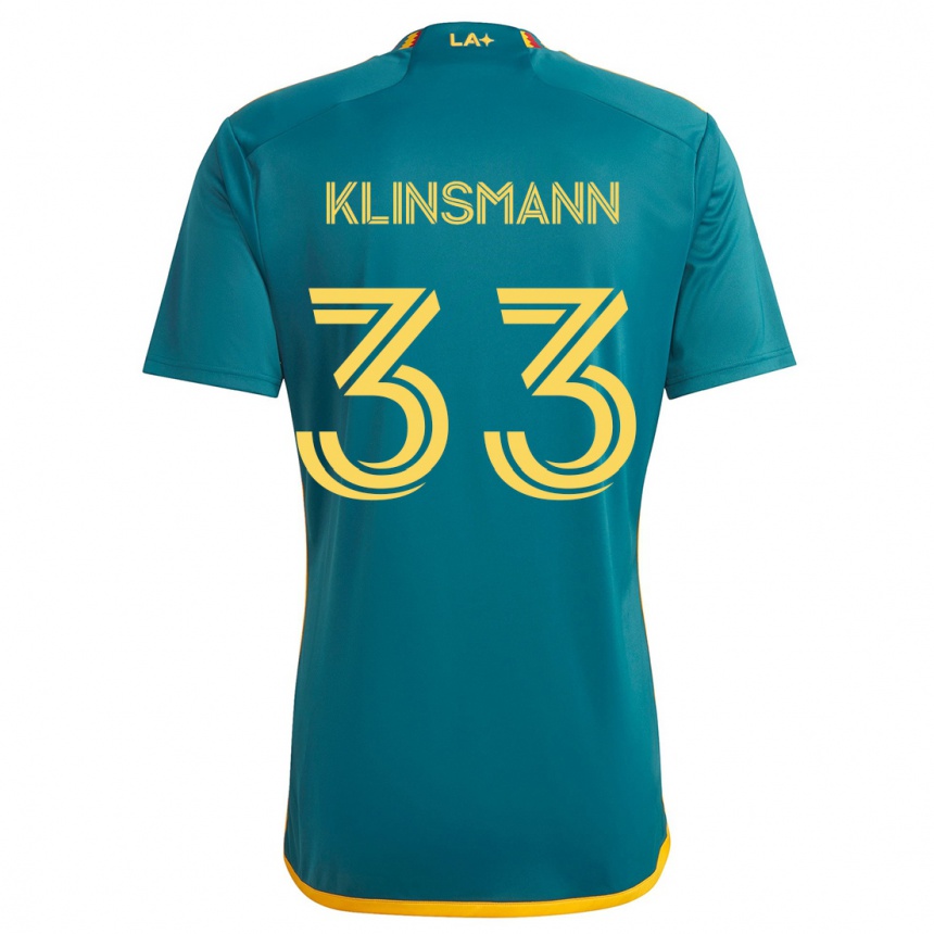 Niño Fútbol Camiseta Jonathan Klinsmann #33 Verde Amarillo 2ª Equipación 2024/25