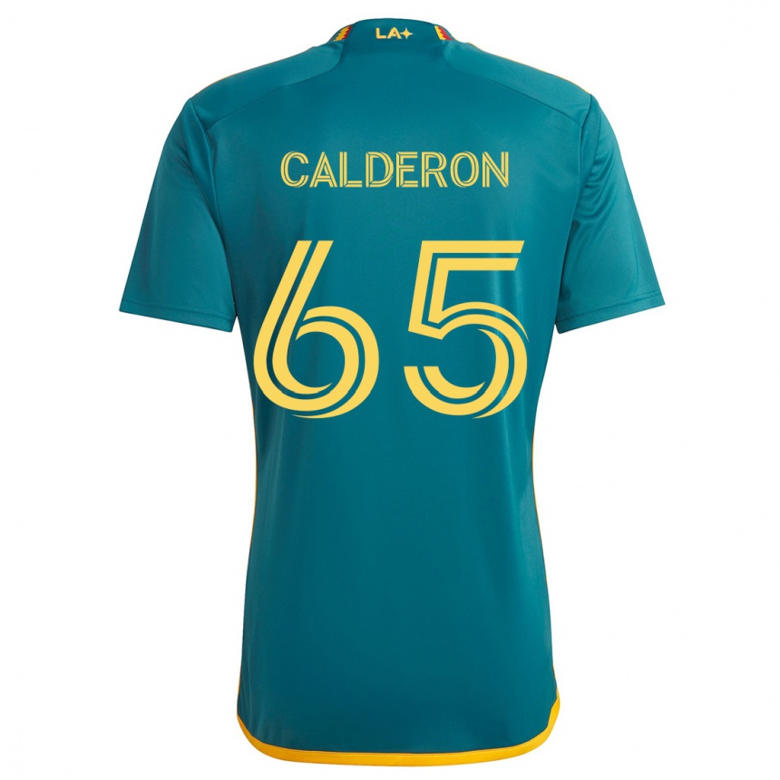 Niño Fútbol Camiseta Juan Calderón #65 Verde Amarillo 2ª Equipación 2024/25