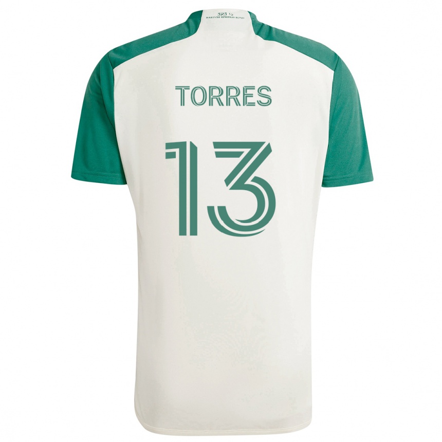 Niño Fútbol Camiseta Leo Torres #13 Colores Tostados Verde 2ª Equipación 2024/25