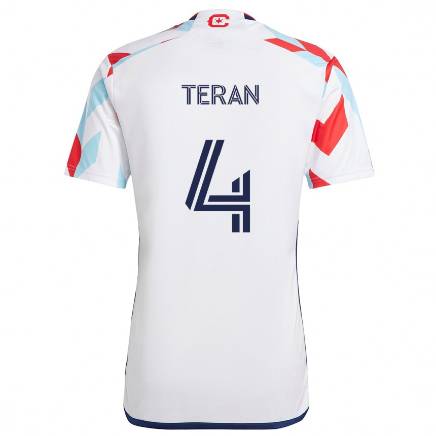 Niño Fútbol Camiseta Carlos Terán #4 Blanco Rojo Azul 2ª Equipación 2024/25