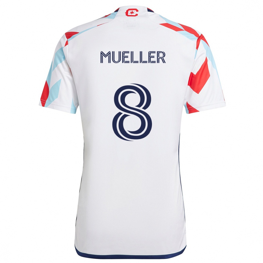 Niño Fútbol Camiseta Chris Mueller #8 Blanco Rojo Azul 2ª Equipación 2024/25