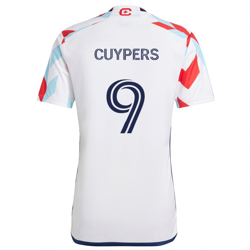 Niño Fútbol Camiseta Hugo Cuypers #9 Blanco Rojo Azul 2ª Equipación 2024/25