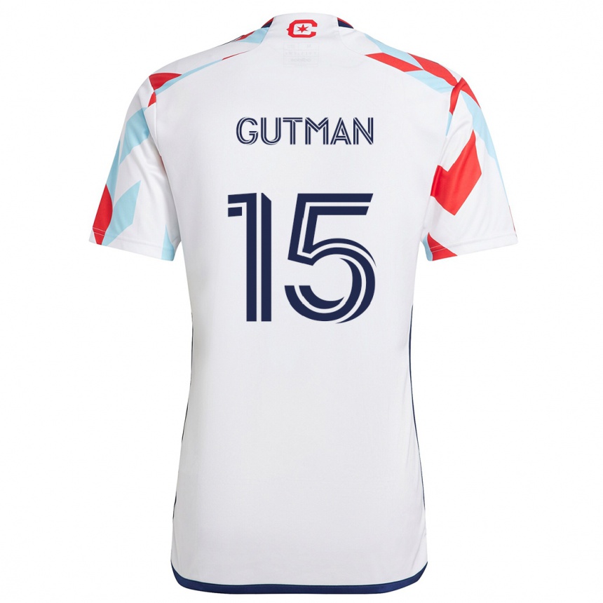 Niño Fútbol Camiseta Andrew Gutman #15 Blanco Rojo Azul 2ª Equipación 2024/25