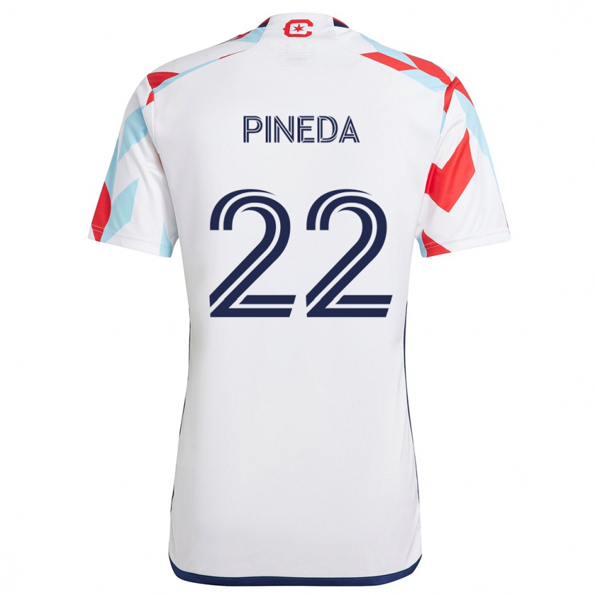 Niño Fútbol Camiseta Mauricio Pineda #22 Blanco Rojo Azul 2ª Equipación 2024/25