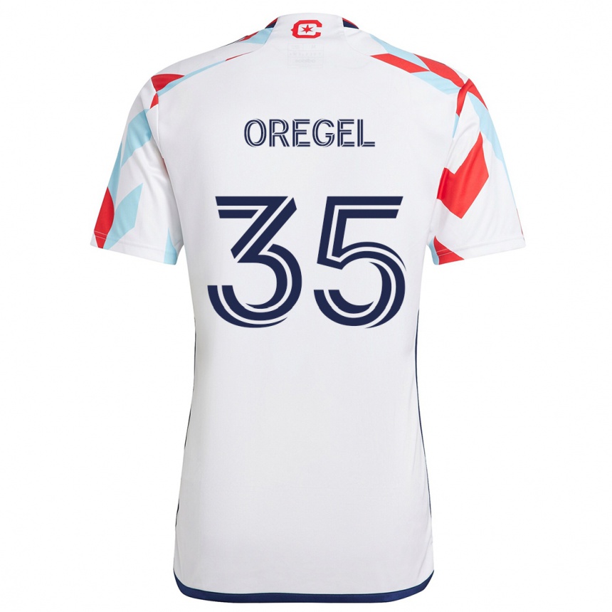 Niño Fútbol Camiseta Sergio Oregel #35 Blanco Rojo Azul 2ª Equipación 2024/25