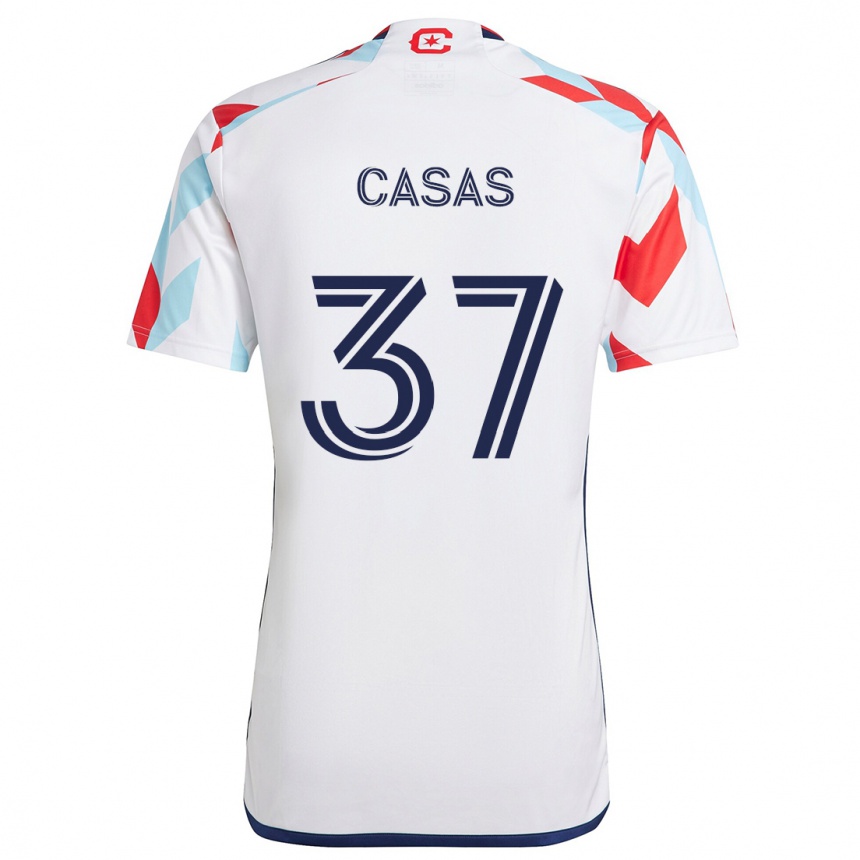 Niño Fútbol Camiseta Javier Casas #37 Blanco Rojo Azul 2ª Equipación 2024/25