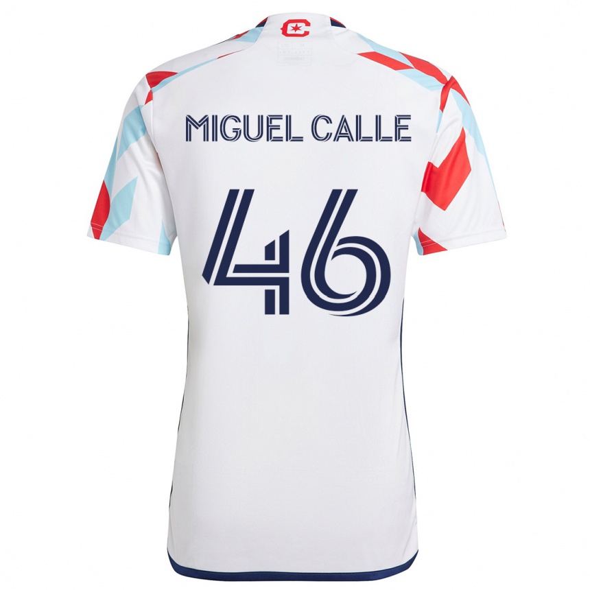 Niño Fútbol Camiseta Juan Miguel Calle #46 Blanco Rojo Azul 2ª Equipación 2024/25