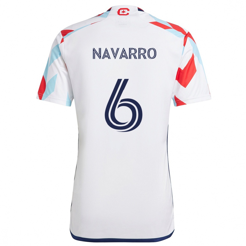 Niño Fútbol Camiseta Miguel Navarro #6 Blanco Rojo Azul 2ª Equipación 2024/25