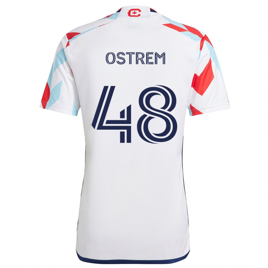 Niño Fútbol Camiseta Charlie Ostrem #48 Blanco Rojo Azul 2ª Equipación 2024/25