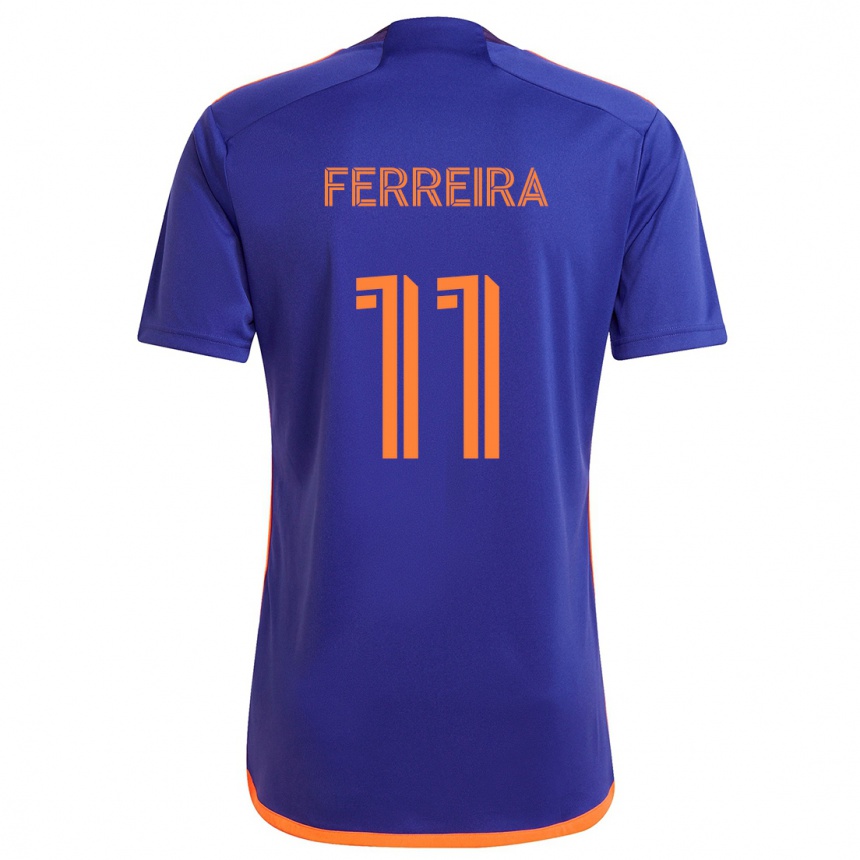 Niño Fútbol Camiseta Sebastián Ferreira #11 Púrpura Naranja 2ª Equipación 2024/25