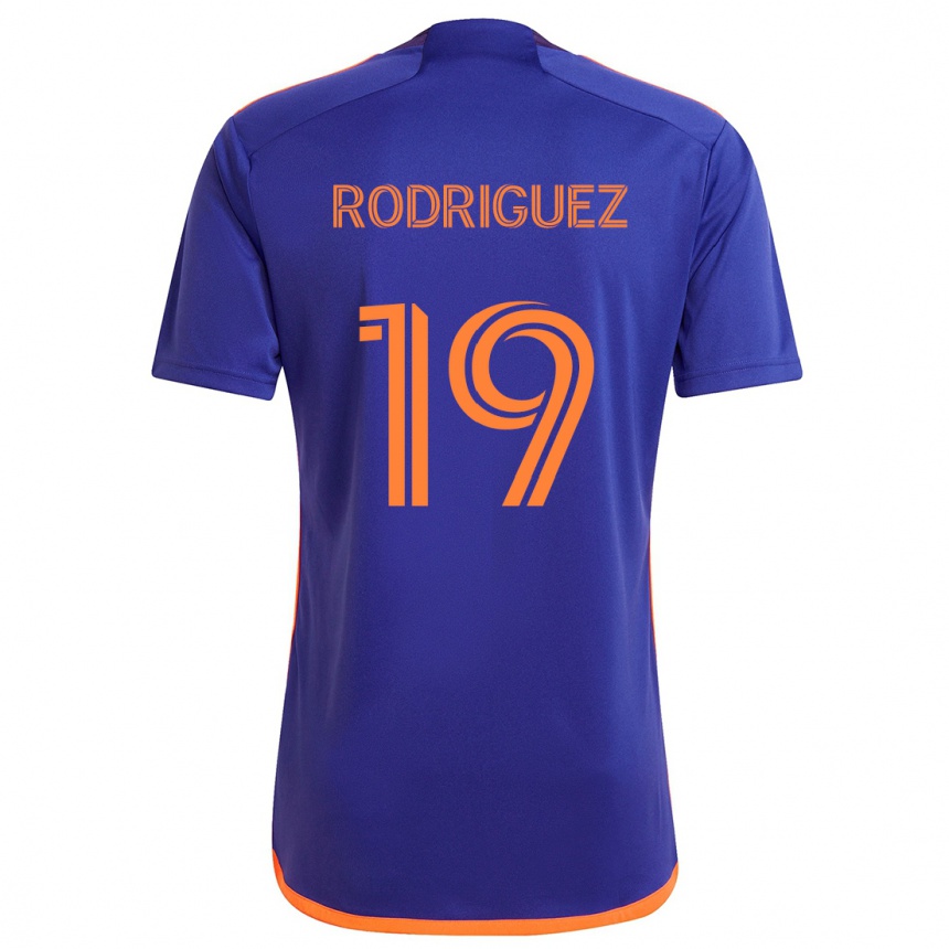 Niño Fútbol Camiseta Sebastian Rodriguez #19 Púrpura Naranja 2ª Equipación 2024/25