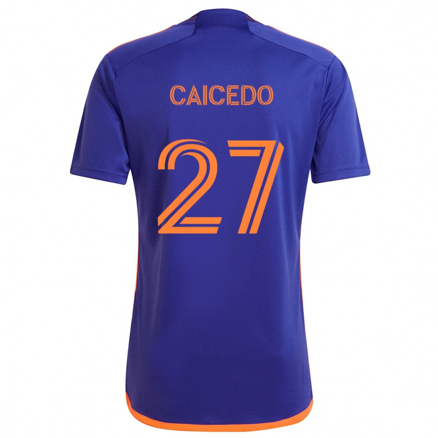 Niño Fútbol Camiseta Luis Caicedo #27 Púrpura Naranja 2ª Equipación 2024/25