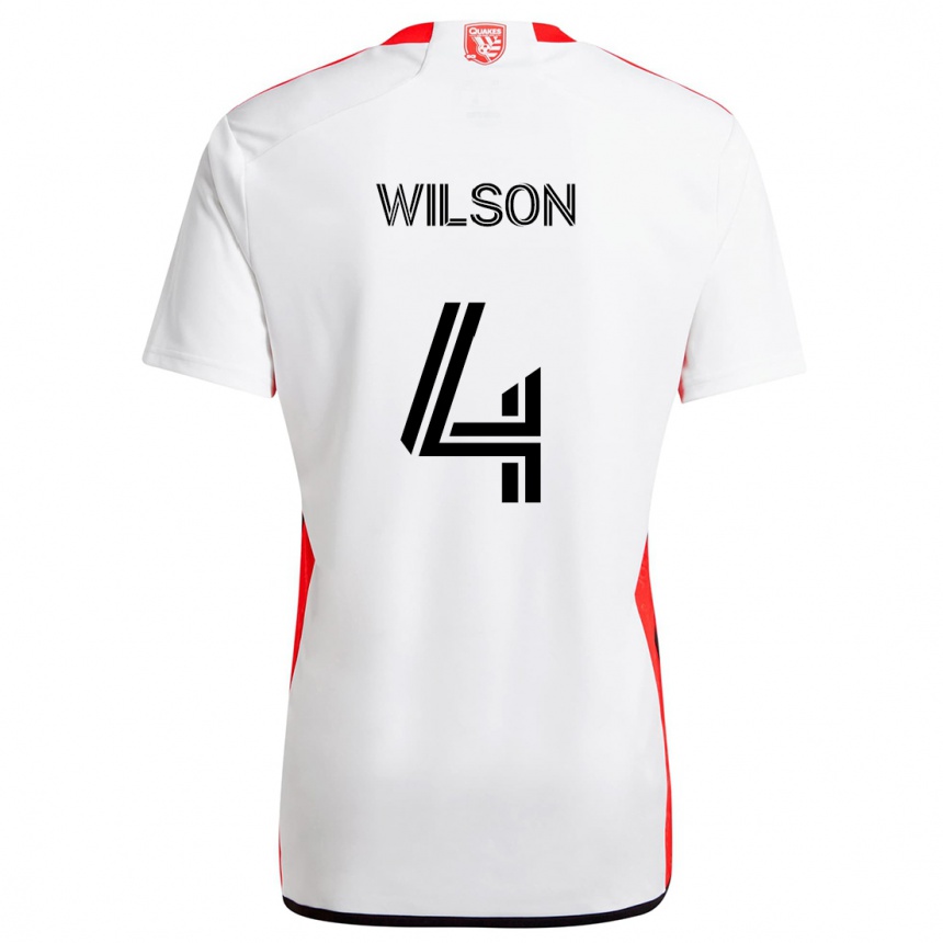 Niño Fútbol Camiseta Bruno Wilson #4 Blanco Rojo 2ª Equipación 2024/25