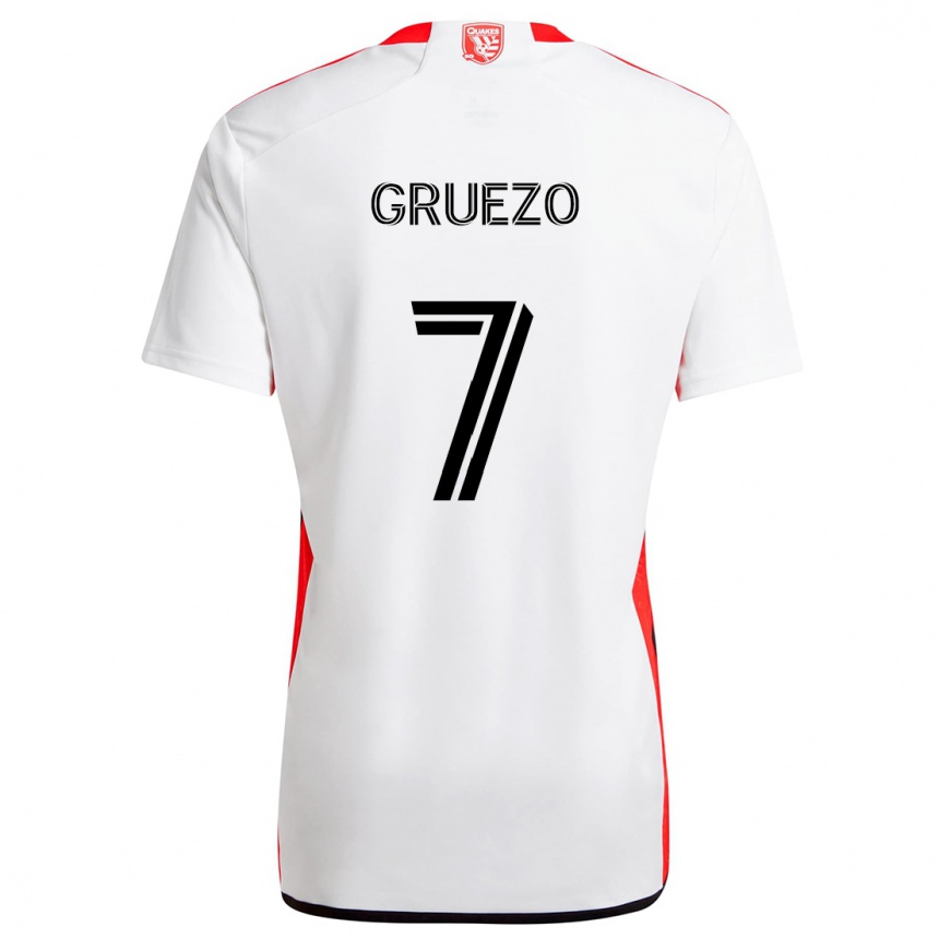 Niño Fútbol Camiseta Carlos Gruezo #7 Blanco Rojo 2ª Equipación 2024/25