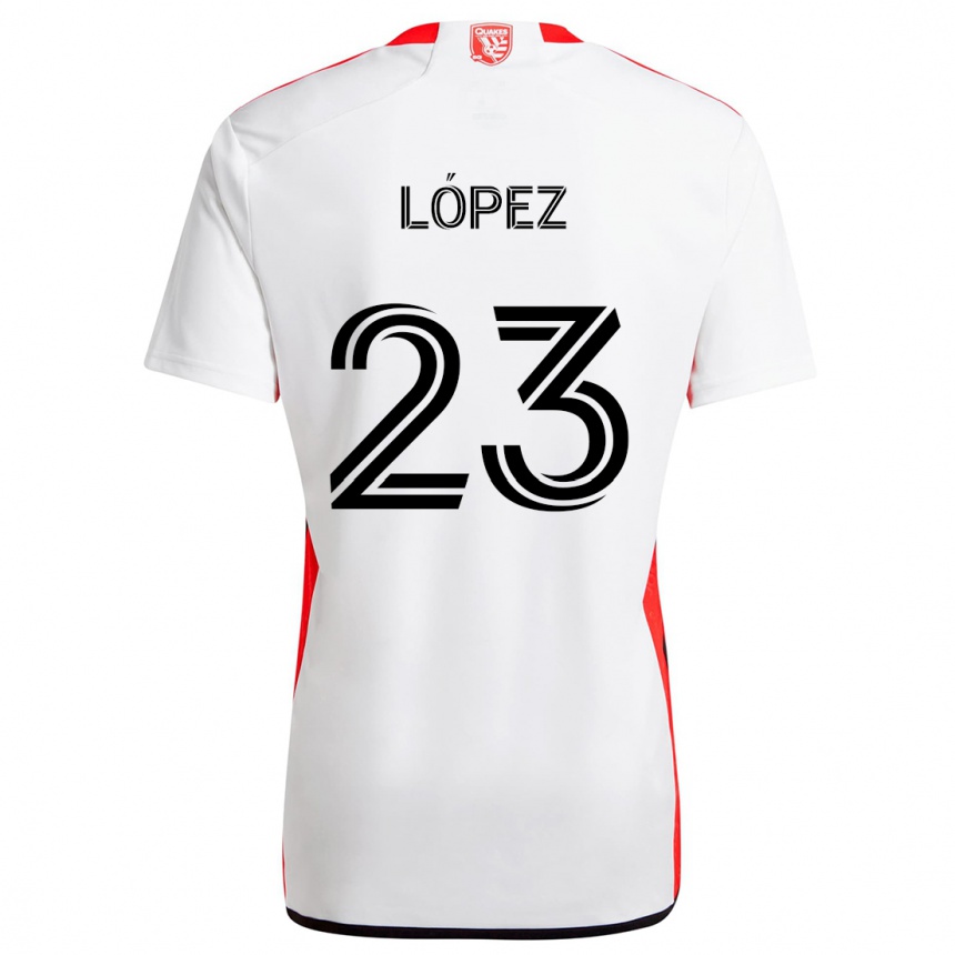 Niño Fútbol Camiseta Hernán López #23 Blanco Rojo 2ª Equipación 2024/25