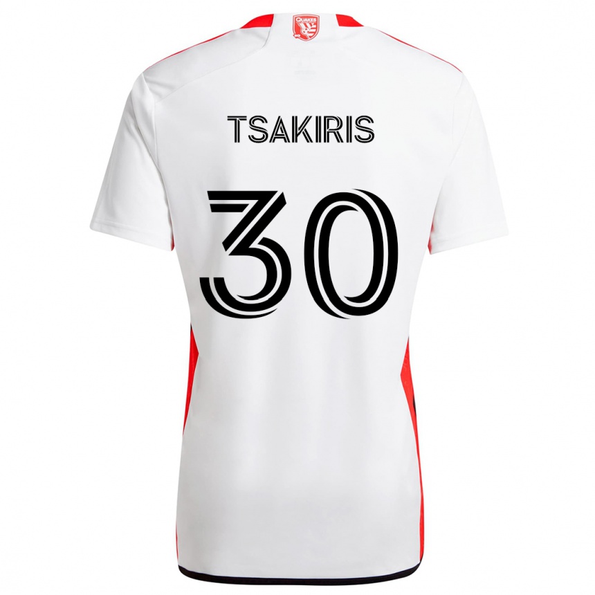 Niño Fútbol Camiseta Niko Tsakiris #30 Blanco Rojo 2ª Equipación 2024/25