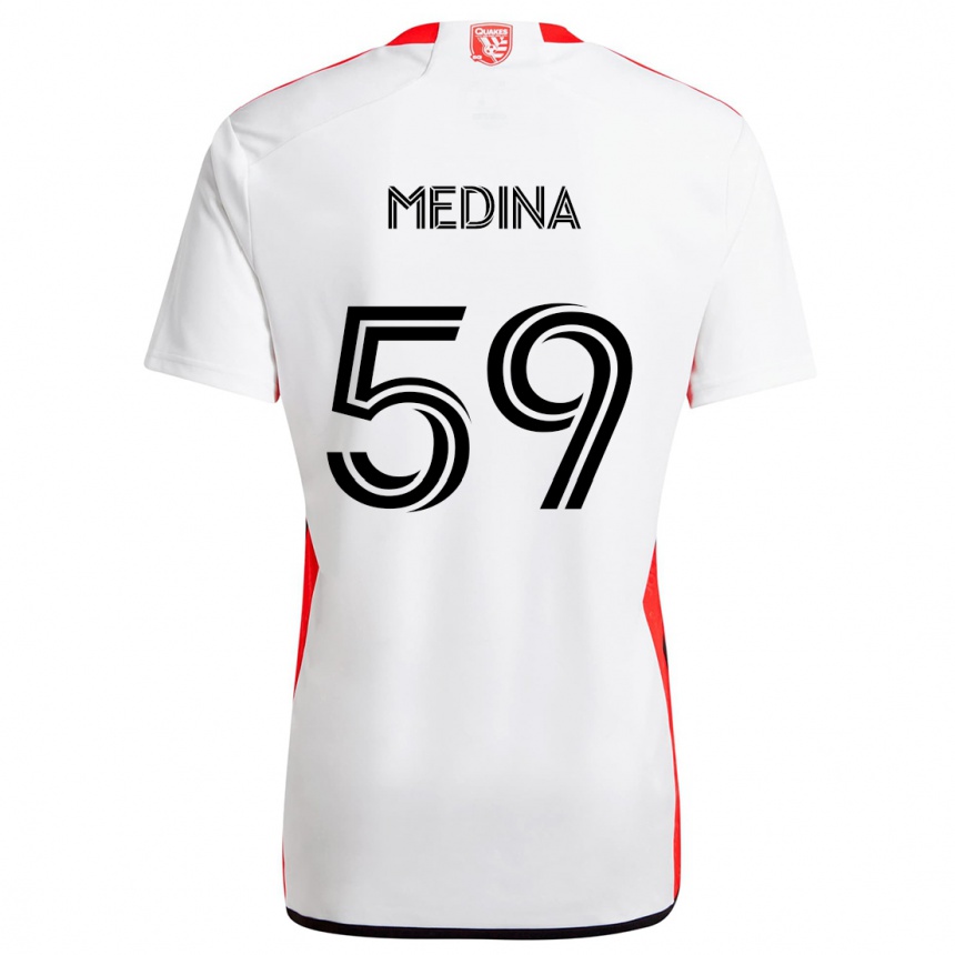 Niño Fútbol Camiseta Cruz Medina #59 Blanco Rojo 2ª Equipación 2024/25