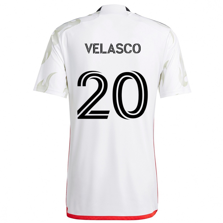 Niño Fútbol Camiseta Alan Velasco #20 Blanco Rojo Negro 2ª Equipación 2024/25