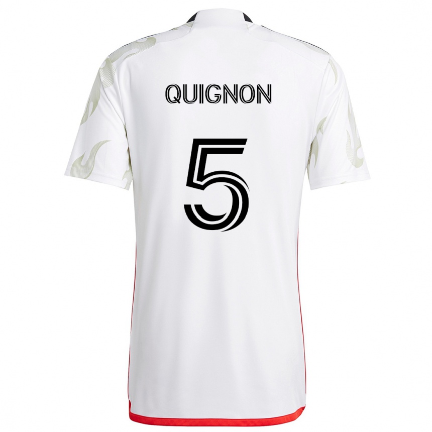 Niño Fútbol Camiseta Facundo Quignón #5 Blanco Rojo Negro 2ª Equipación 2024/25