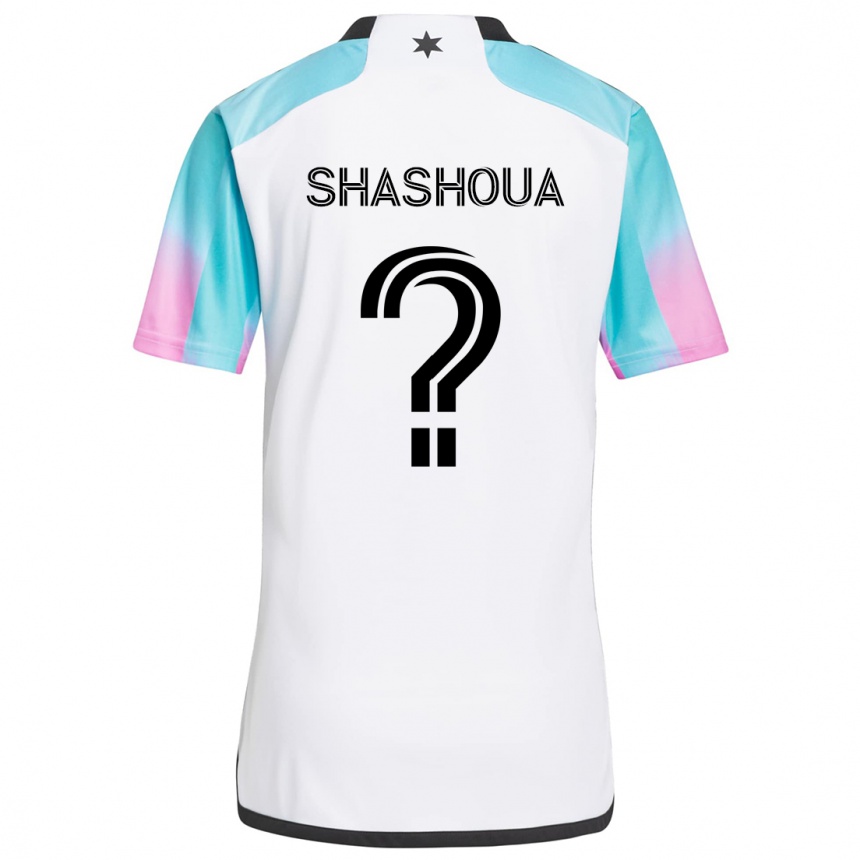 Niño Fútbol Camiseta Samuel Shashoua #0 Blanco Azul Negro 2ª Equipación 2024/25