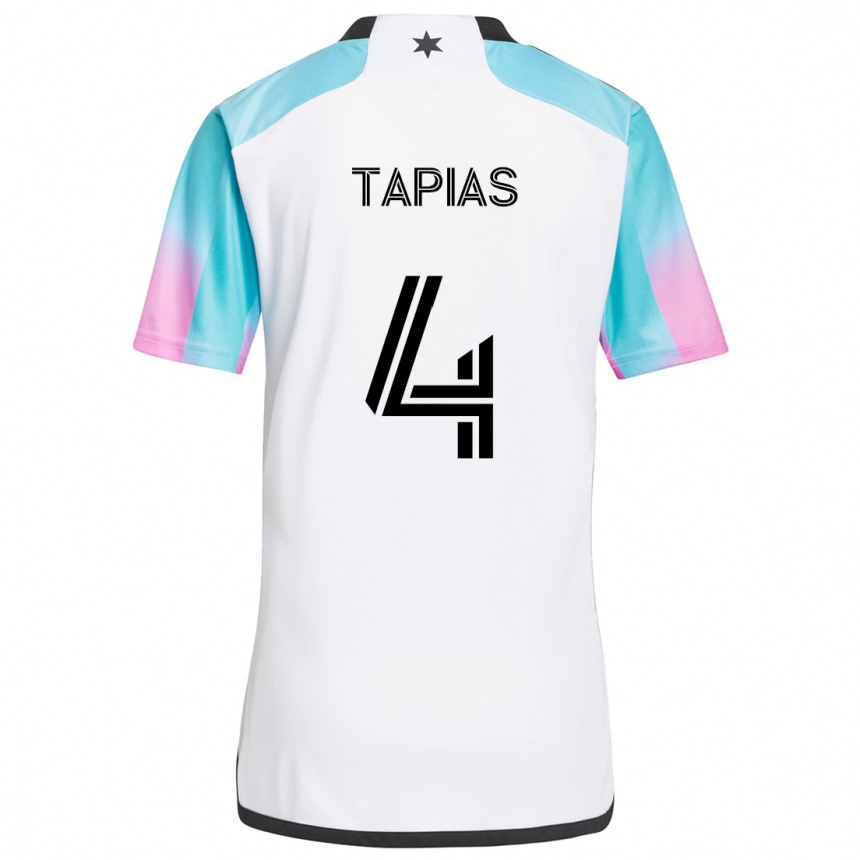 Niño Fútbol Camiseta Miguel Tapias #4 Blanco Azul Negro 2ª Equipación 2024/25