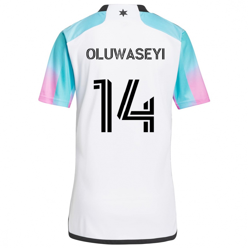 Niño Fútbol Camiseta Tani Oluwaseyi #14 Blanco Azul Negro 2ª Equipación 2024/25