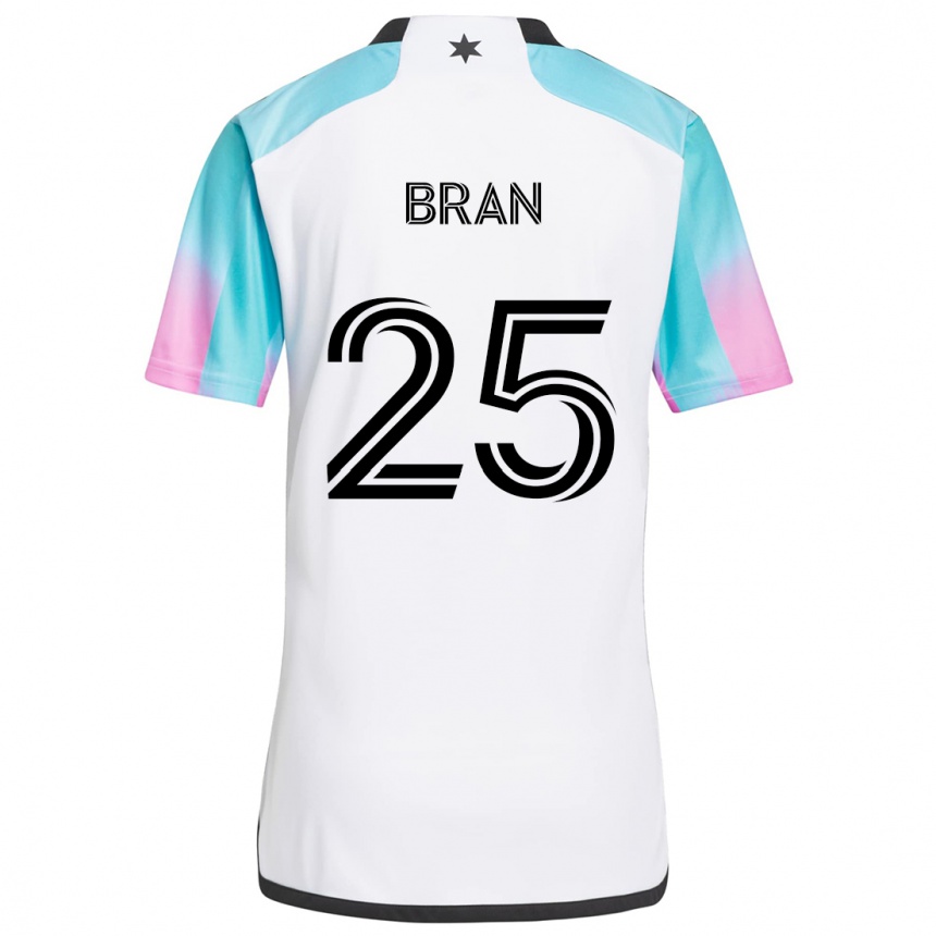 Niño Fútbol Camiseta Alejandro Bran #25 Blanco Azul Negro 2ª Equipación 2024/25